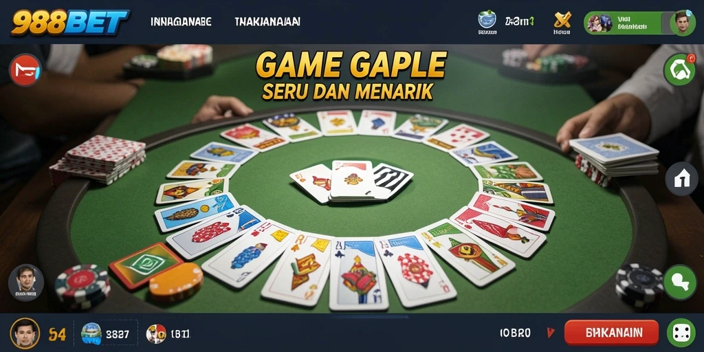 Tampilan gameplay Gaple yang seru dan interaktif di 988BET.