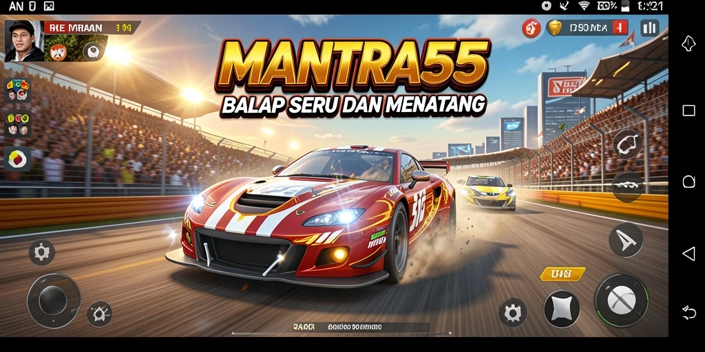 Tampilan gameplay seru dari MANTRA55 yang memukau dalam balapan.