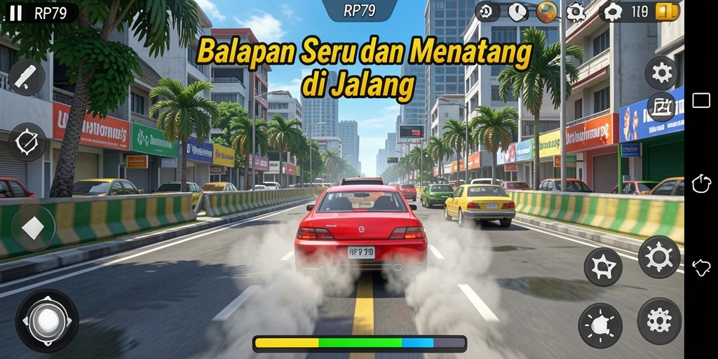 Tangkapan layar menunjukkan momen seru balapan di RP79.