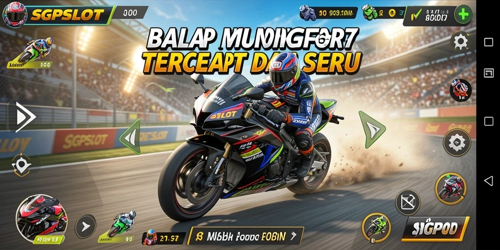 Tampilan seru gameplay balap motor SGPSLOT dengan kecepatan tinggi.